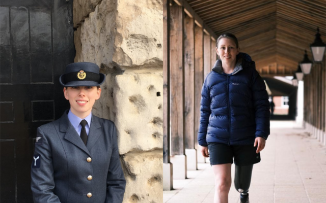 Stacey in RAF uniform and Stacey post-op 