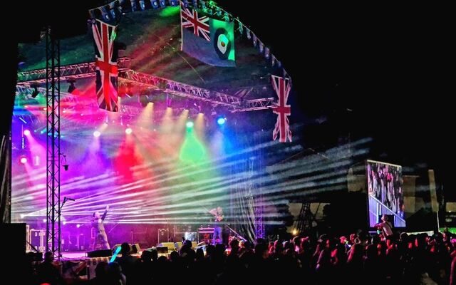 Brizefest stage with lights and union jack flags