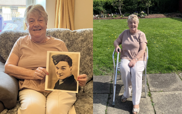 Helen holding pic of husband Bill in uniform