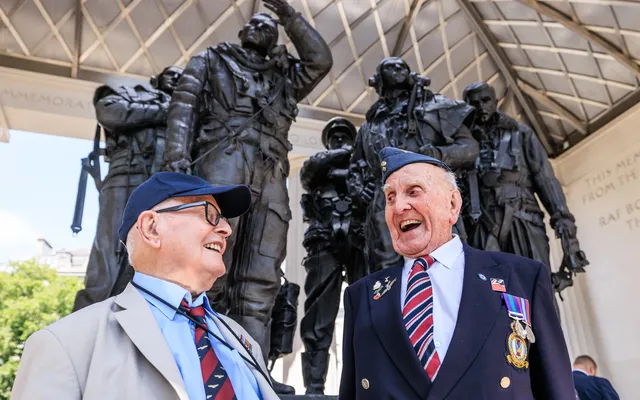 Veterans in front of the Bomber Command Memorial