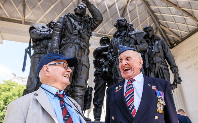 Veterans in front of the Bomber Command Memorial