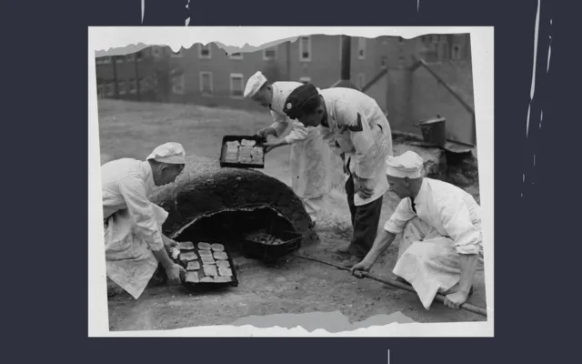 A black and white image of RAF chefs