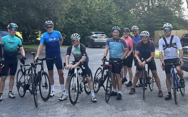 A group of cyclists preparing for their 'Riding on Air' challenge