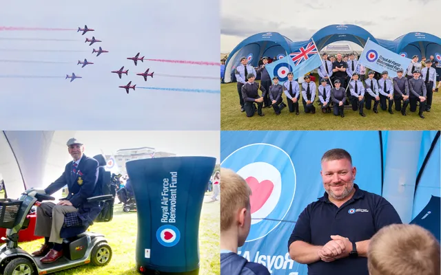 Red Arrows, group of Cadets, Robert on scooter, Fund team serving at stands