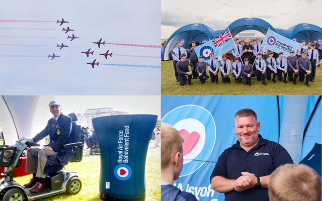 Red Arrows, group of Cadets, Robert on scooter, Fund team serving at stands