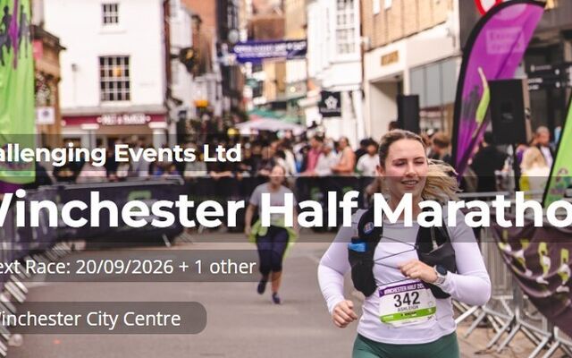 An image of the Winchester Half Marathon with details of the event overlaid.
