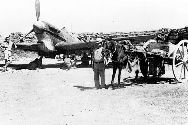 A horse and cart in use at an airfield on Malta due to a shortage of fuel on the island. (UK Crown Copyright / MOD. Courtesy of Air Historical Branch, RAF)