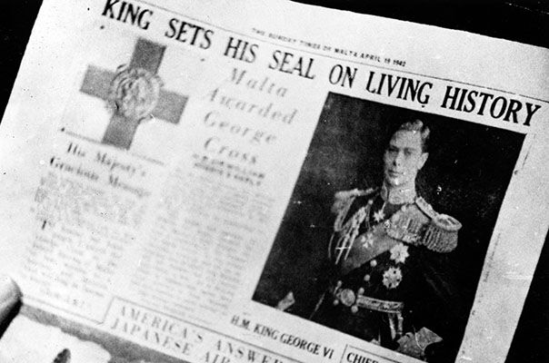 The headline of the Times of Malta as it records the award of the George Cross to the island of Malta in May 1942. (UK Crown Copyright / MOD. Courtesy of Air Historical Branch, RAF)
