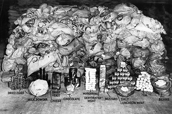 Operation Manna – Some of the supplies dropped from the skies for the Dutch. MOD/Crown Copyright.