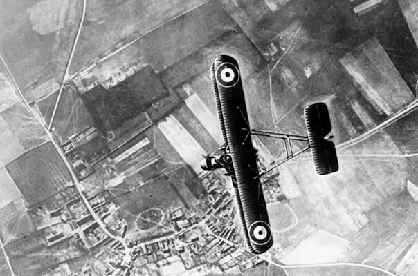 An FE.2b two-seat fighter pictured high above the trenches on the Western Front. (Photo: Air Historical Branch)