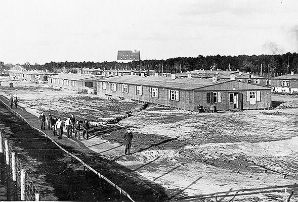 General view of the huts and compound at Stalag Luft III prisoner of war camp.
