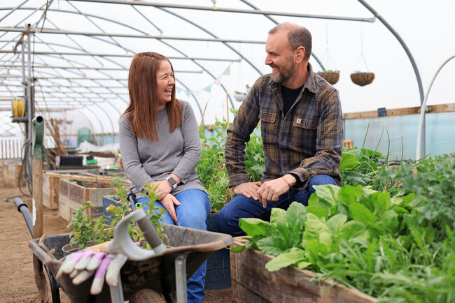 Keen gardener Amileigh Salt, based at RAF Leeming, met garden designer of the RHS Chelsea RAF Benevolent Fund Garden, John Everiss, at the station’s Polytunnels. 