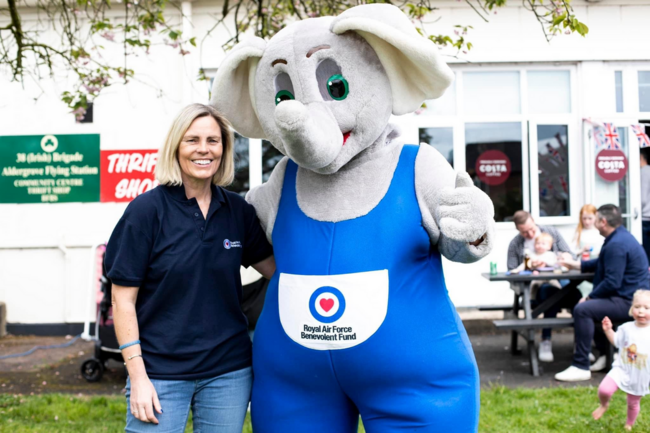 Julie Corbett and Ben Elephant mascot