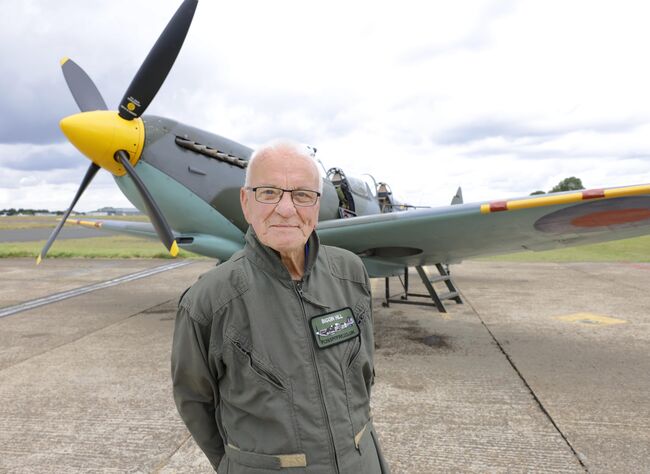Michael Parker in front of Spitfire