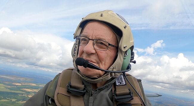 Michael Parker mid-air in plane