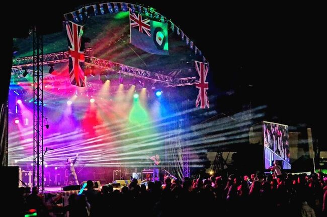 Brizefest stage with lights and union jack flags
