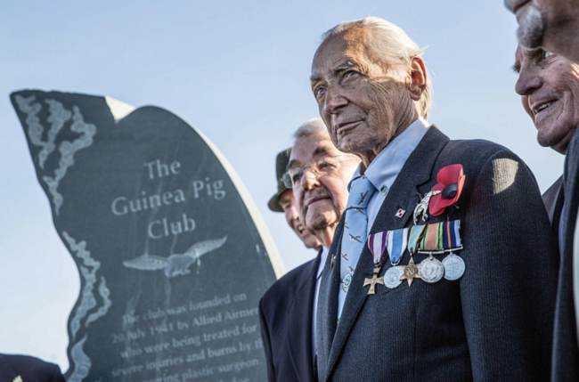 Jan Black at GPC memorial wearing medals and poppy