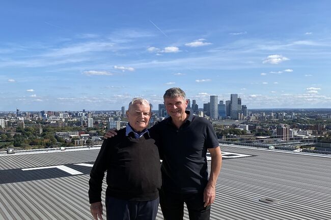 Colin Bell and Mark Vickers on helipad