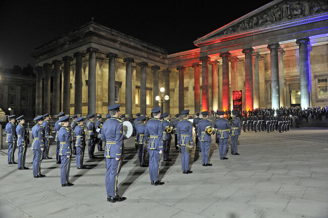 The Band of the RAF Regiment performs at the RAF100 London gala dinner