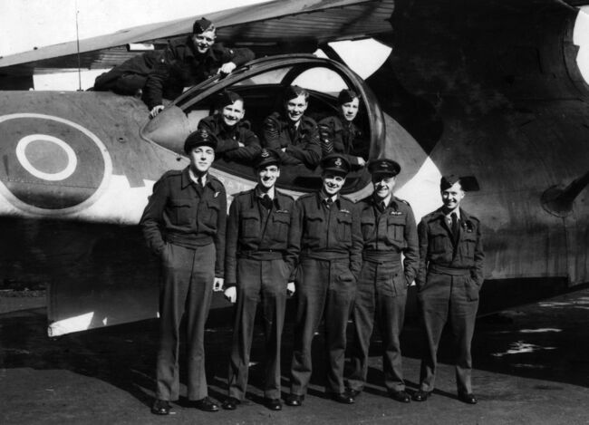 The crew of a 210 Squadron Catalina - code letter 'X' - which sank the last German U-Boat to be attacked by an aircraft of Coastal Command of the Second World War.