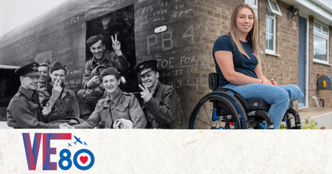 RAF personnel signing V for Victory, and Stacey