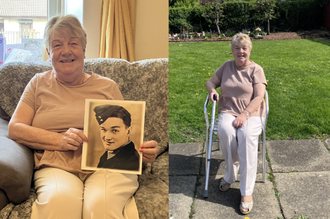 Helen holding pic of husband Bill in uniform