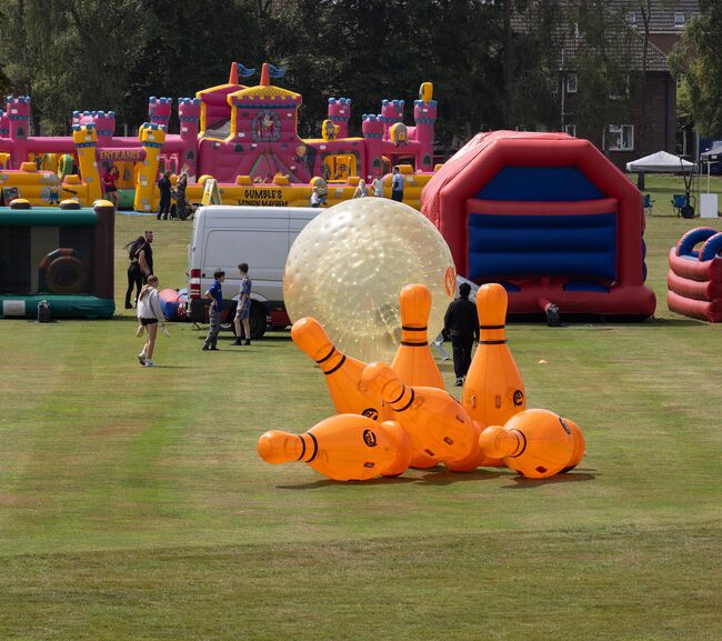 Giant inflatable zorb ball and giant skittles 