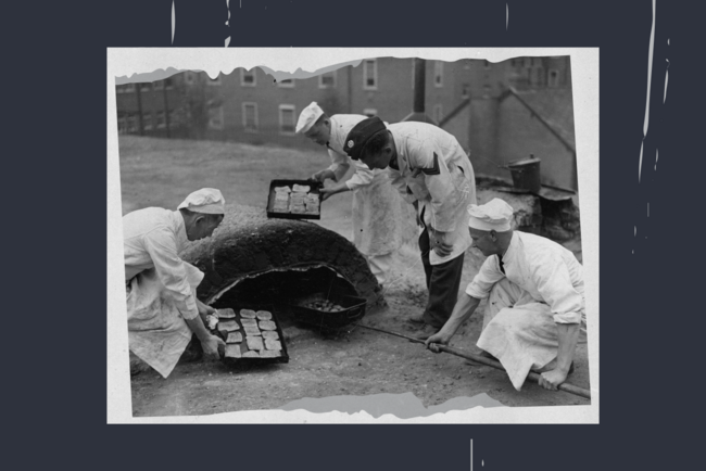 A black and white image of RAF chefs