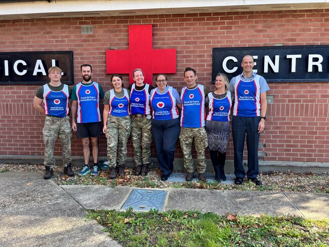 RAF Benson personnel in Fund vests standing outside medical centre