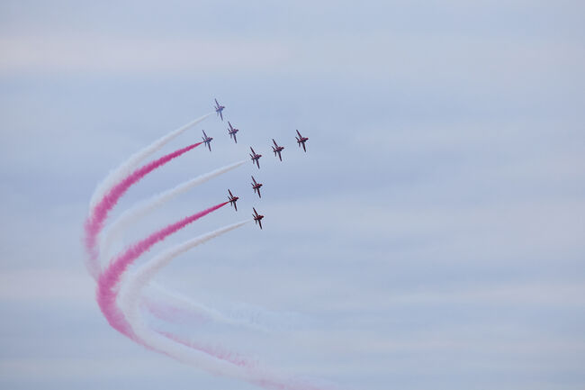 Red Arrows with white and red smoke