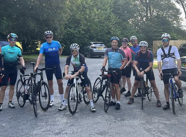 A group of cyclists preparing for their 'Riding on Air' challenge
