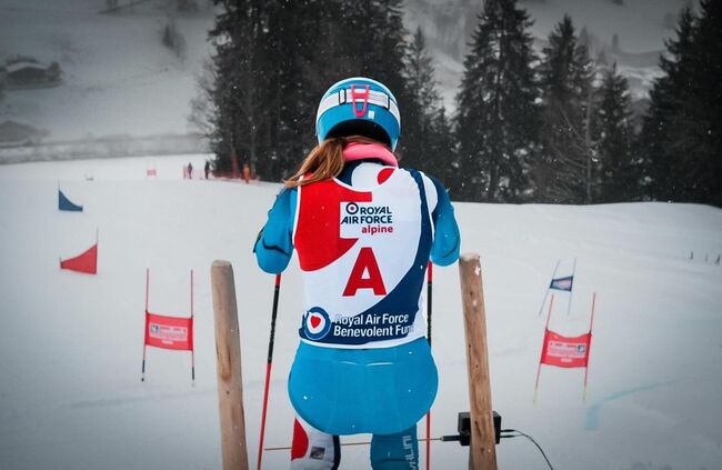 A woman on the RAF Winter sports ski challenge