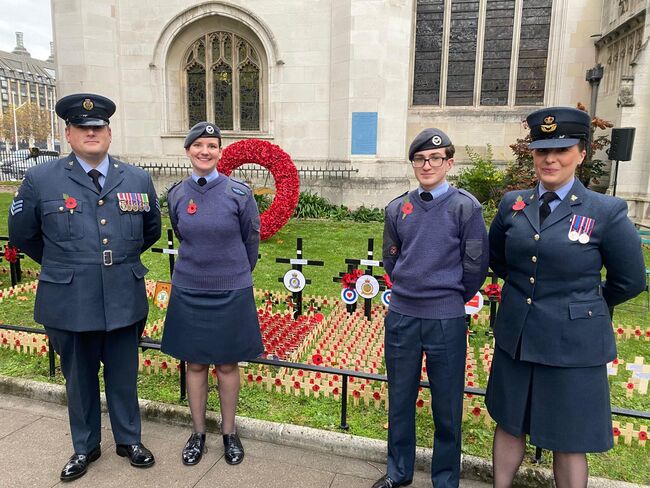 4 Air Cadets in front of crosses patch