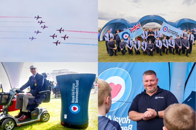 Red Arrows, group of Cadets, Robert on scooter, Fund team serving at stands