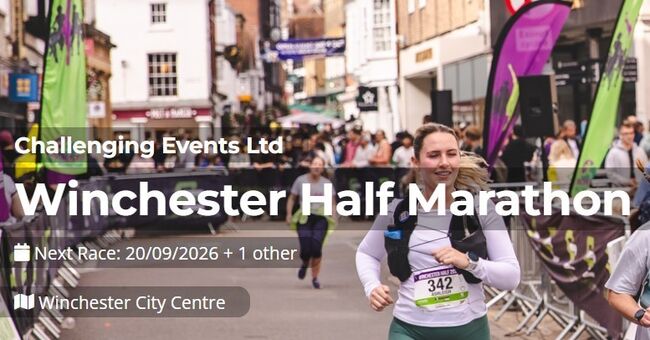 An image of the Winchester Half Marathon with details of the event overlaid.