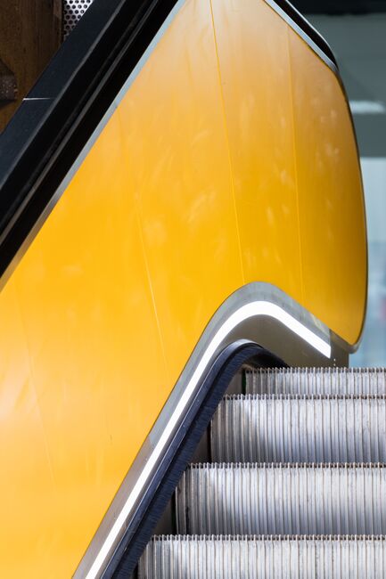 Part of a metal escalator.